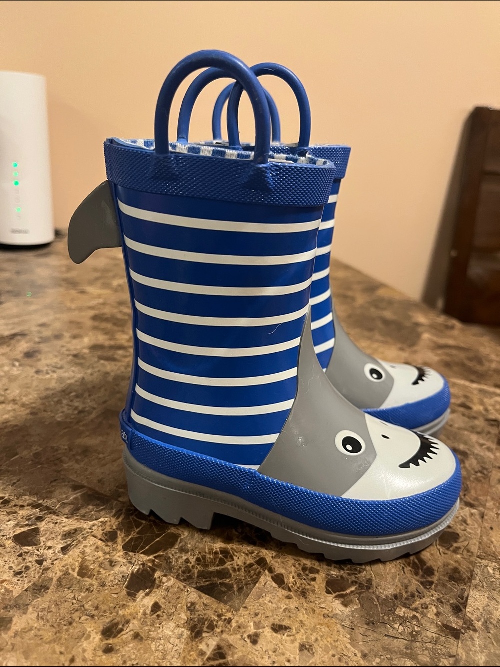 Toddler Blue Stripe Shark Rain Boots Size 5/6